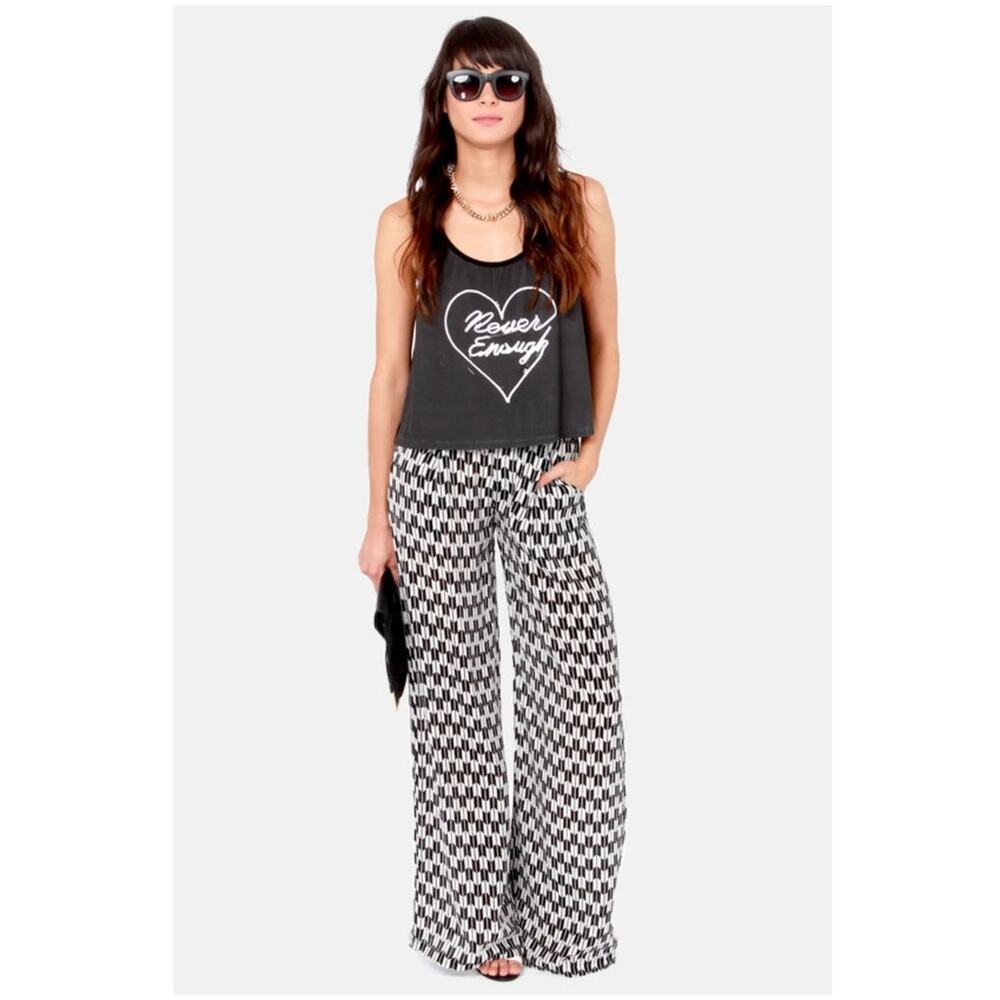 Lulu's Black and White Wide Leg Pants - Picture 3 of 6